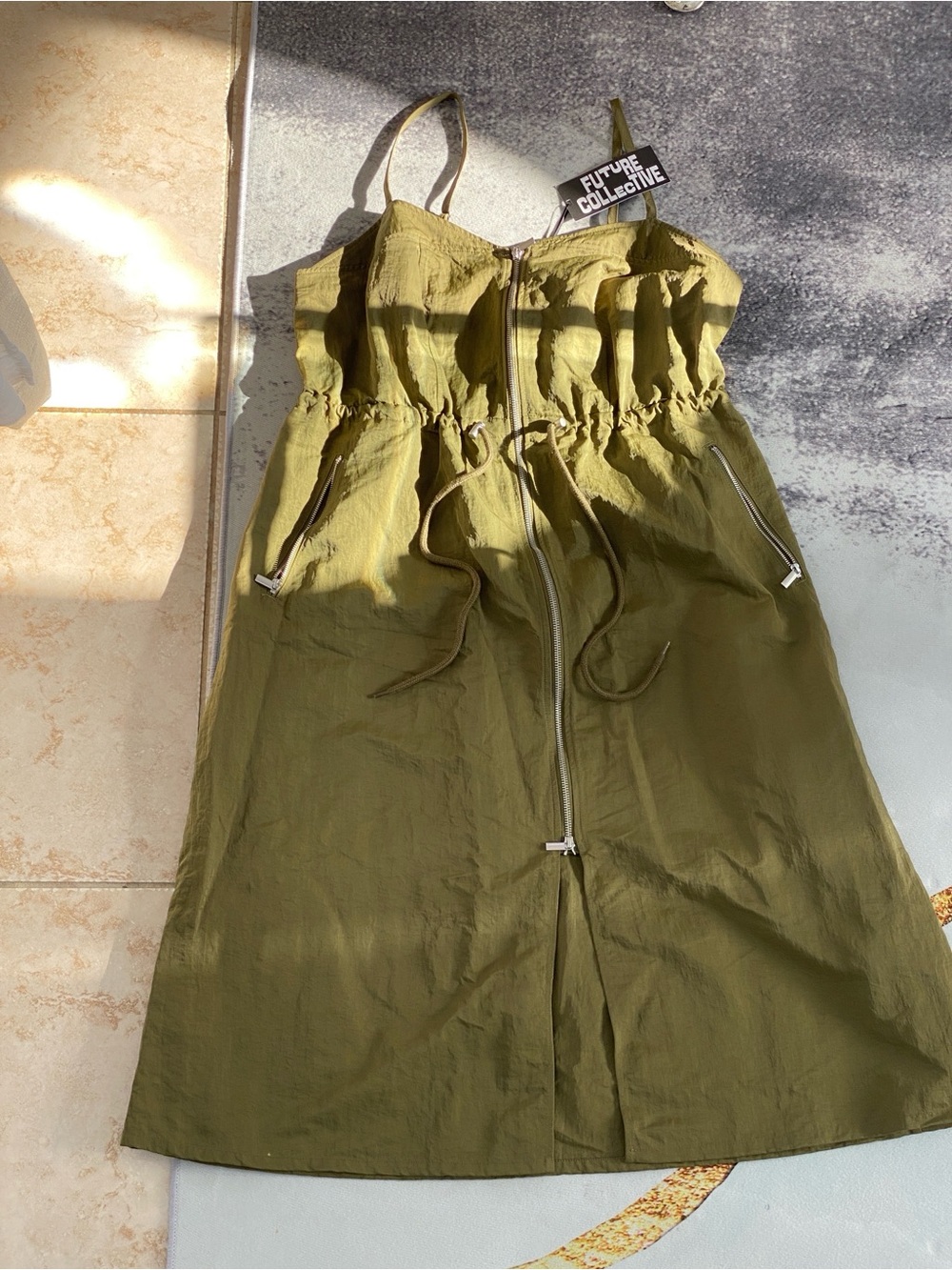 Army Green Utility Drawstring Nylon Dress